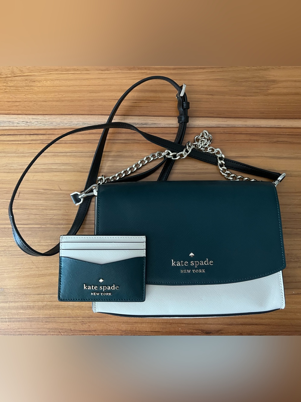 Kate Spade Green and White Crossbody with Cardholder